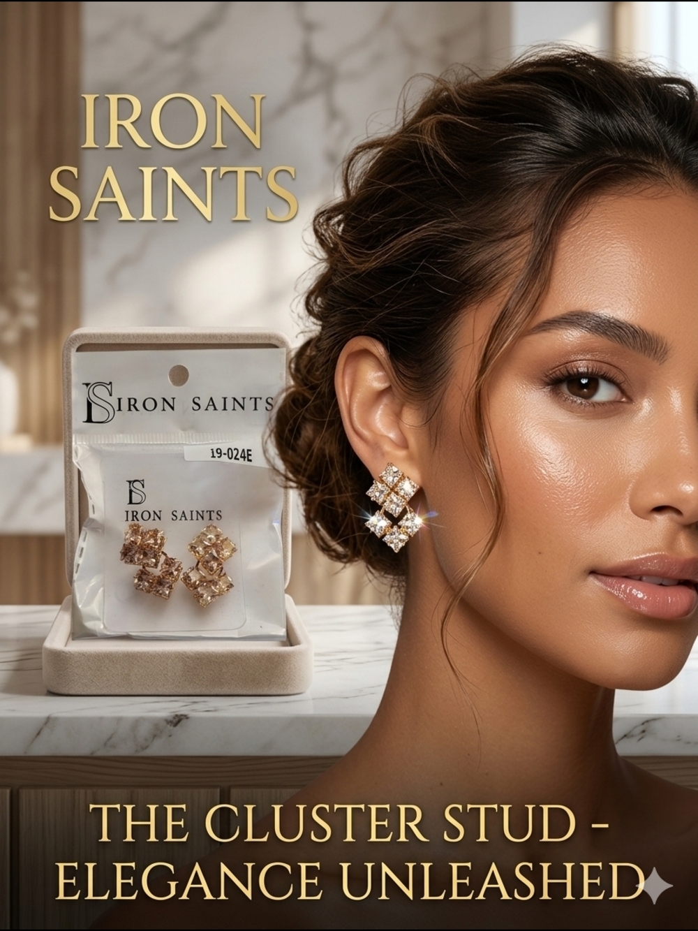 Iron Saints The Cluster Stud Earrings - Gold-Tone & Cubic Zirconia - New
